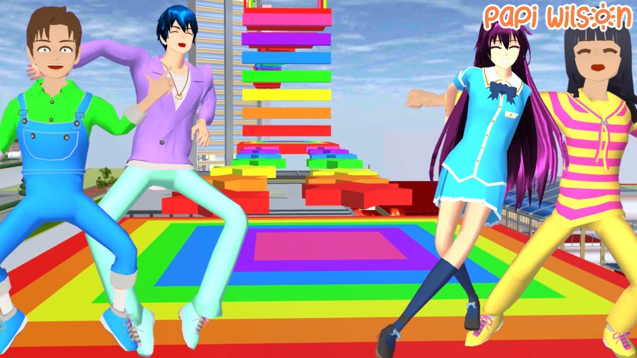 Sakura Yuta Mio Main Parkour Pelangi Floor Is Lava Joget Baru🤣💃🕺 | Sakura School | Papi Wilson