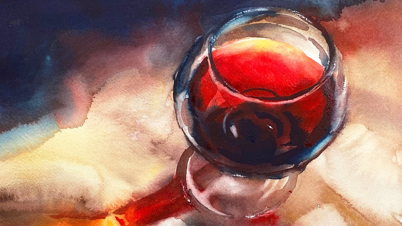 Watercolor of red wine in a glass [member painting together]