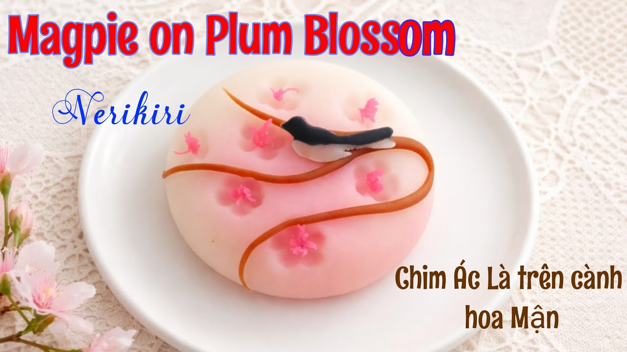 A Magpie on Plum Blossom Nerikiri Wagashi ( Japanese Sweet DIY )