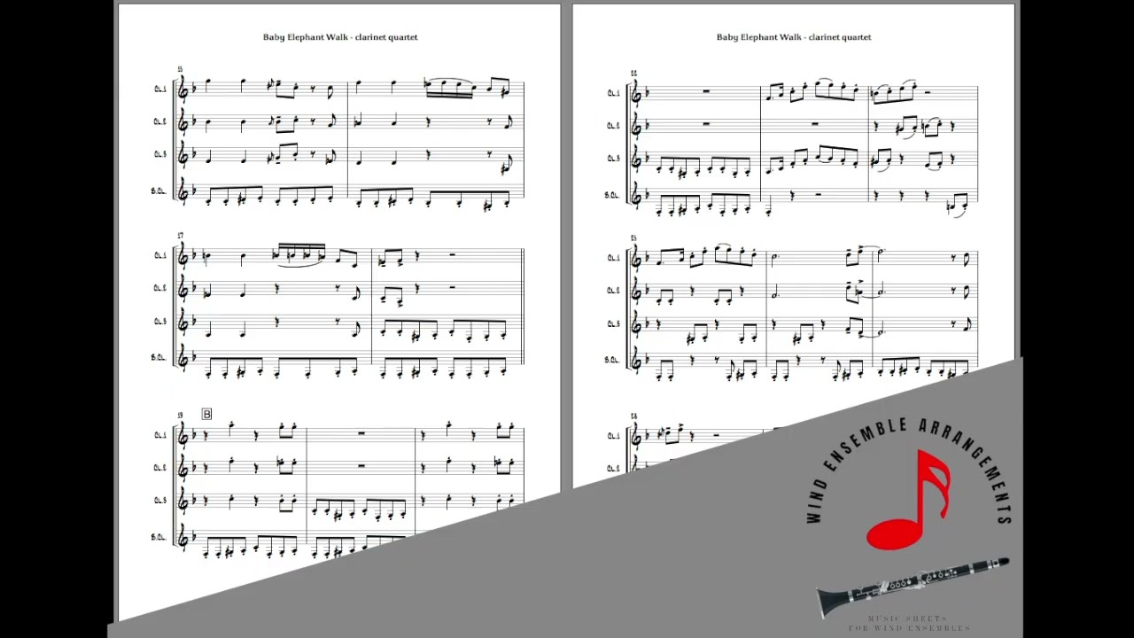 Baby Elephant Walk - [Clarinet Quartet] - Sheet Music