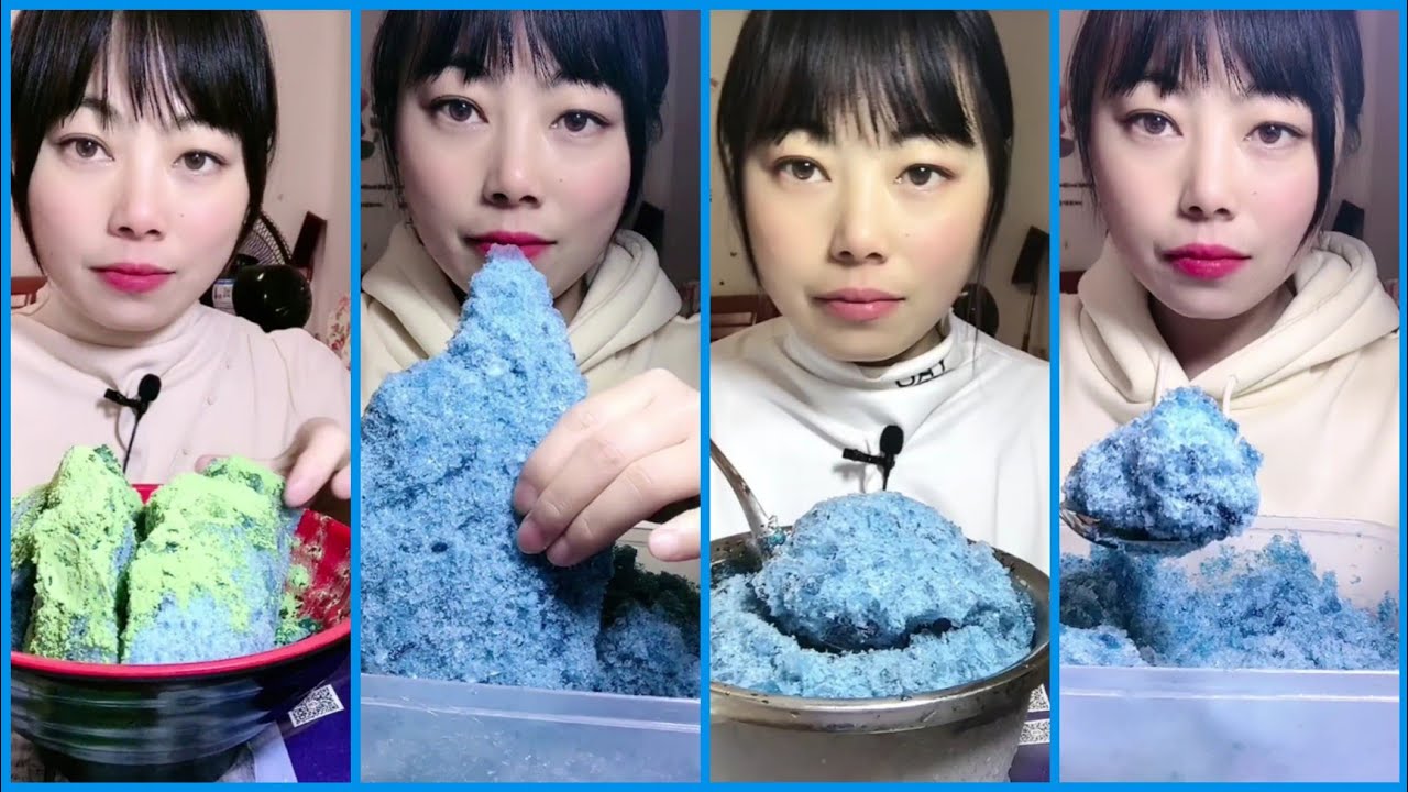 ASMR SPOONFULS AND CHUNKS OF REFROZEN SHAVED ICE EATING WITH MATCHA POWDER