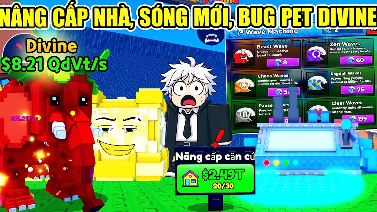 CÁCH NÂNG CẤP NHÀ VÀ SÓNG MỚI, CÁCH BUG DUPE PET Divine SIÊU HIẾM TRONG Escape Tsunami Brainrot 