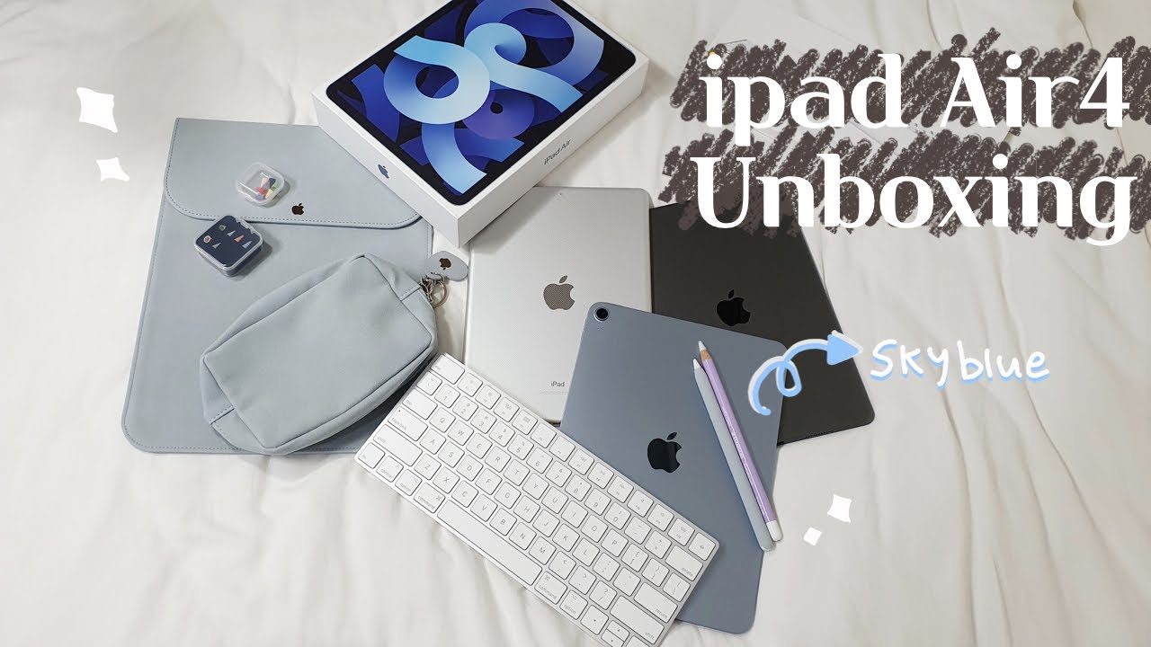 SUB│붕어빵 먹으면서 아이패드 에어4 + 매직키보드 + 애플펜슬 언박싱 해요 🍎 │iPad Air 4 (Sky Blue) Unboxing│에어3 간단 비교