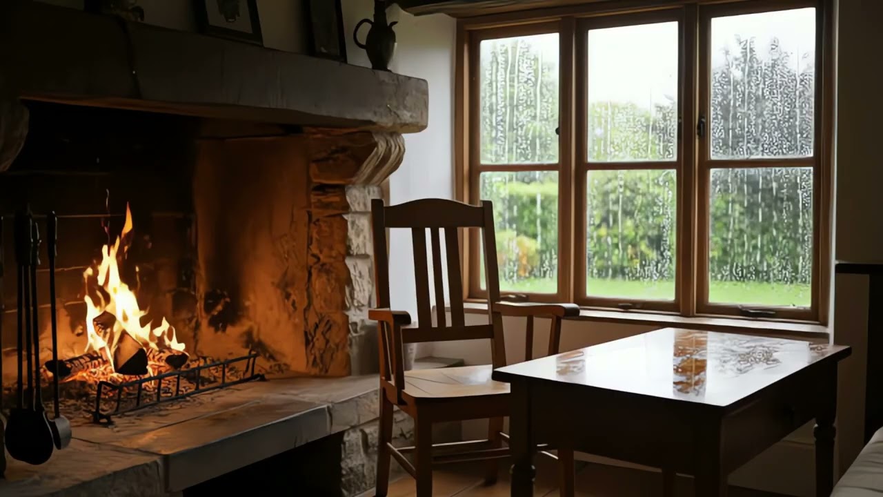 Cozy Fireplace & Heavy Rain: Warm Fireplace Sounds and Rain on Window (No Music)
