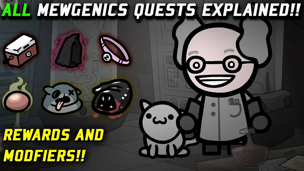 Подробное описание всех заданий в Mewgenics (награды, модификаторы и разблокируемые возможности).