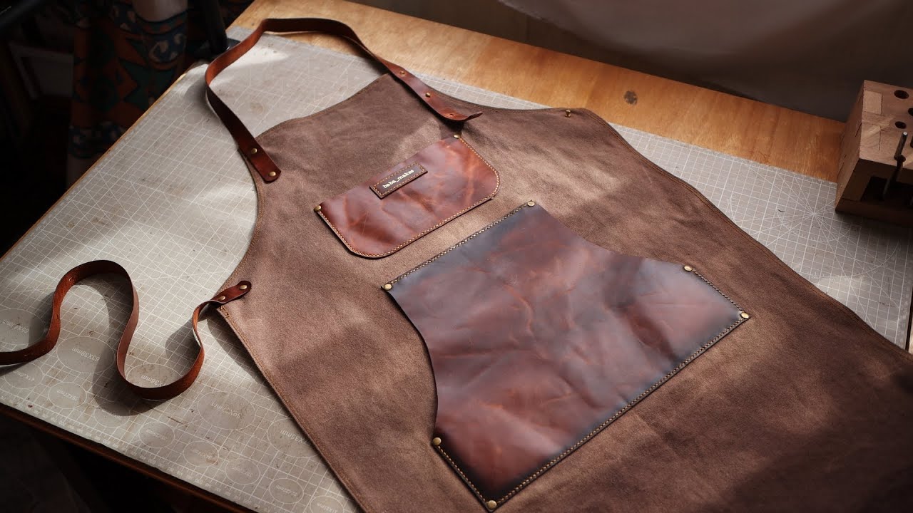 Hand made canvas and leather apron