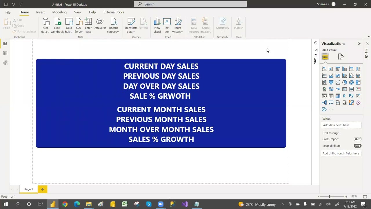 CURRENT DAY,PREVIOUS DAY,CURRENT MONTH,PREVIOUS MONTH,VARIANCE AND PERCENTAGE GROWTH IN POWER BI