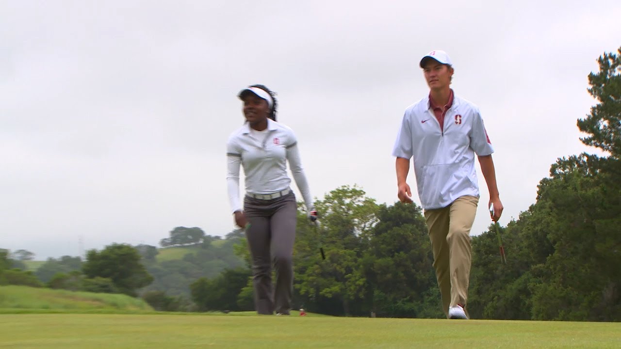 Stanford golf standouts Mariah Stackhouse, Maverick McNealy tee it off together