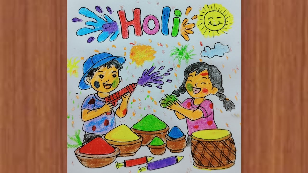 Happy Holi Poster Drawing || Holi Special Drawing 
