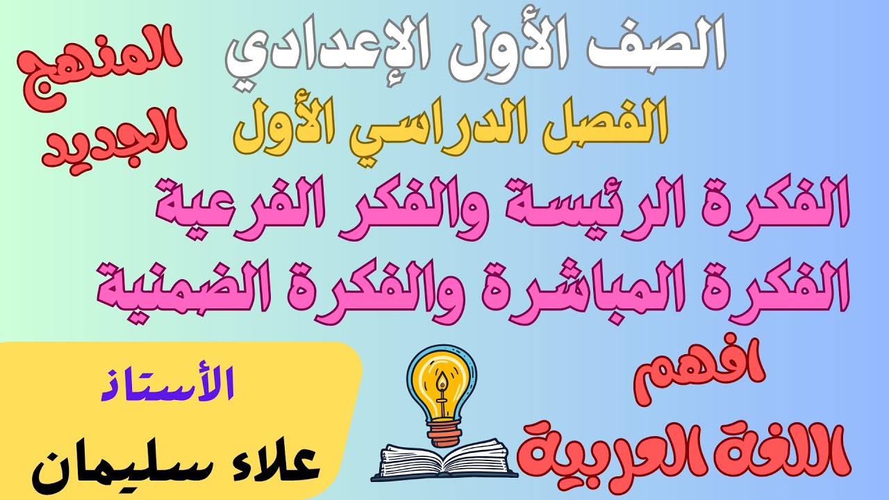 الفكرة الرئيسة والفكر الفرعية - الفكرة الضمنية والفكرة المباشرة - الصف الأول الإعدادي