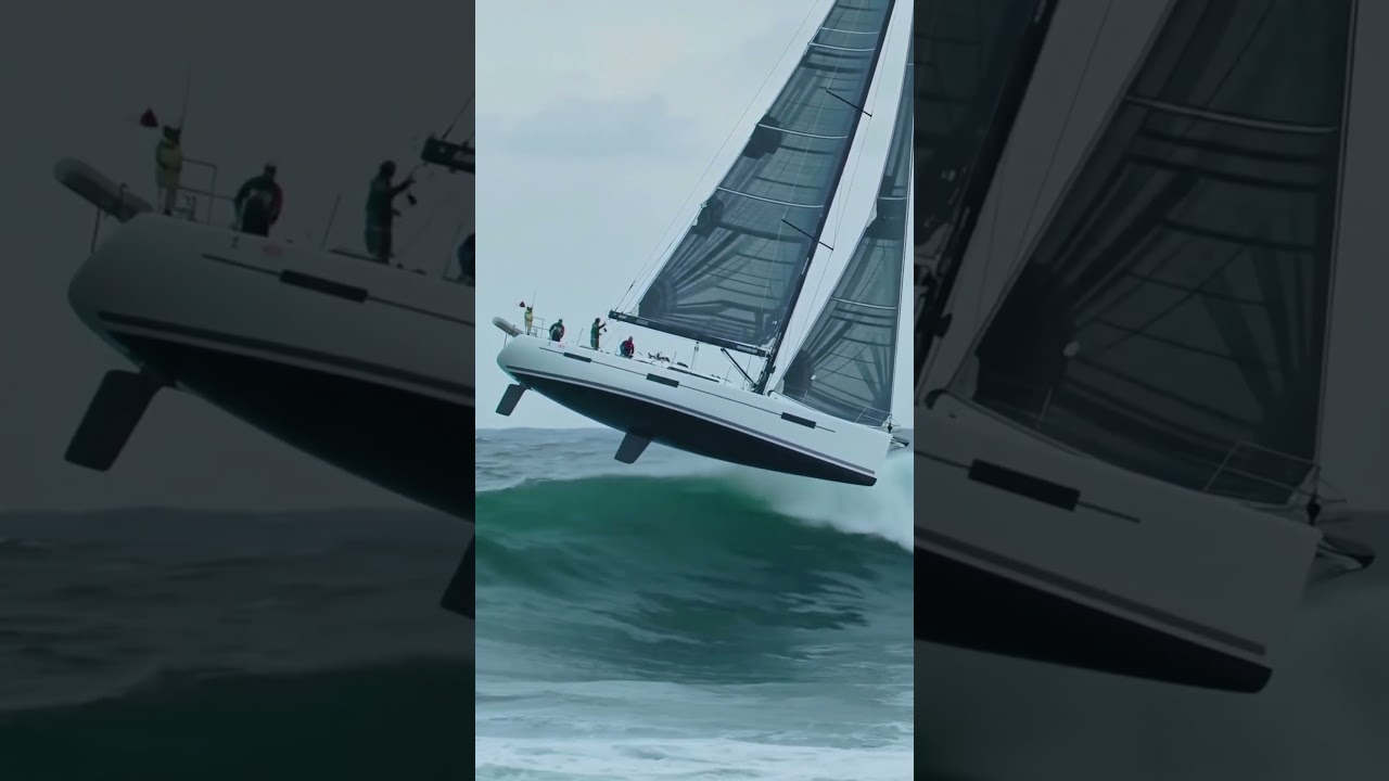 Racing Yacht Jumps a Giant Wave 🌊⛵ | Epic Sailing Moment #racingyacht #flying #waves #oceanwonder