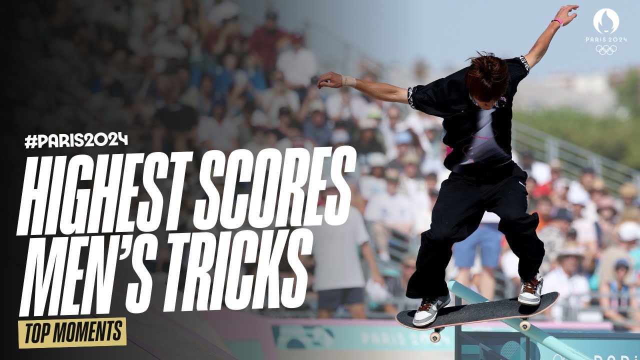 🛹 10 Highest Scored Men’s Skateboard Tricks at #Paris2024 | Top Moments