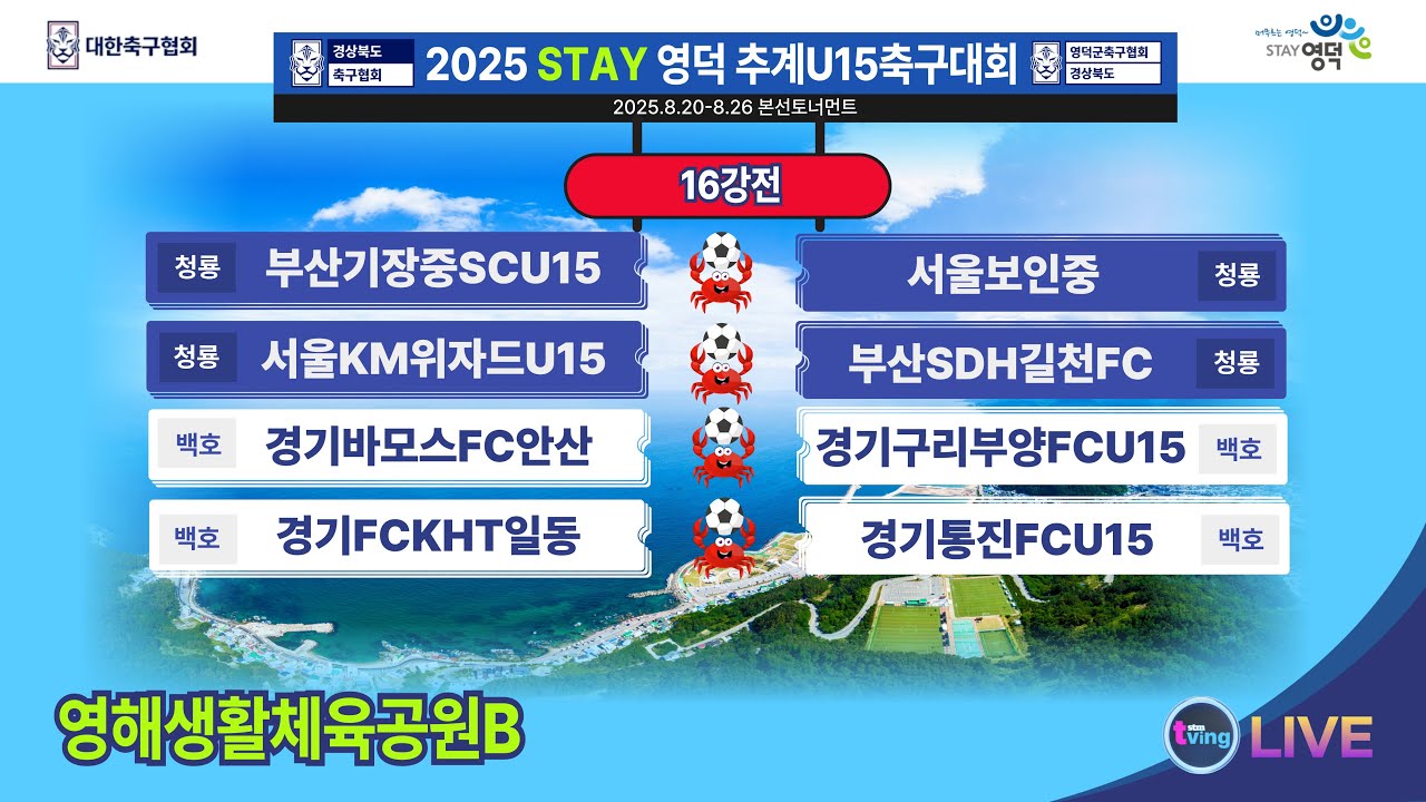 [영해생활체육공원B구장] U15 16강전 라이브중계 I 2025년8월20일(수) 17:00 I #2025STAY영덕추계U15축구대회