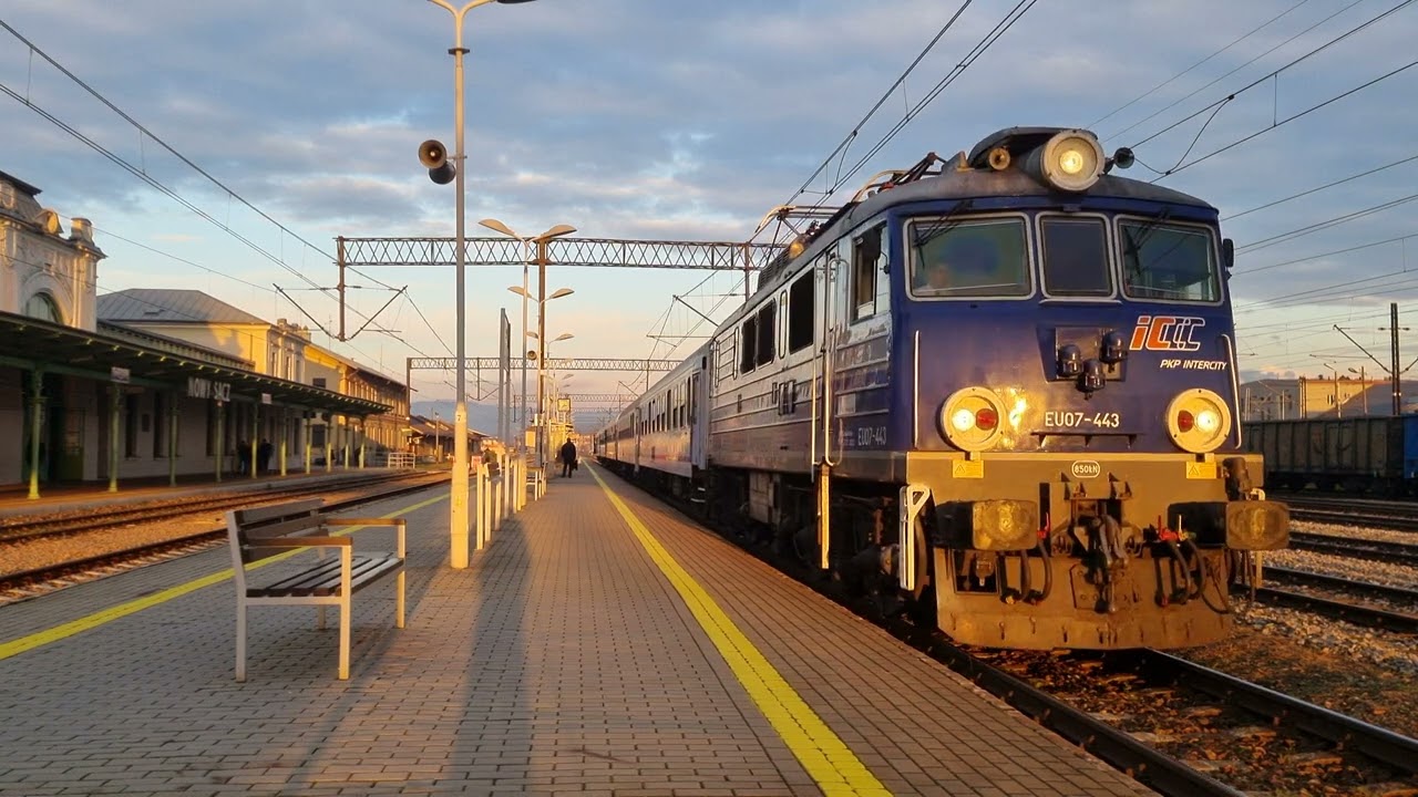 EU07-443 z TLK Małopolska do Krynicy Zdrój+hamowanie nagłe 