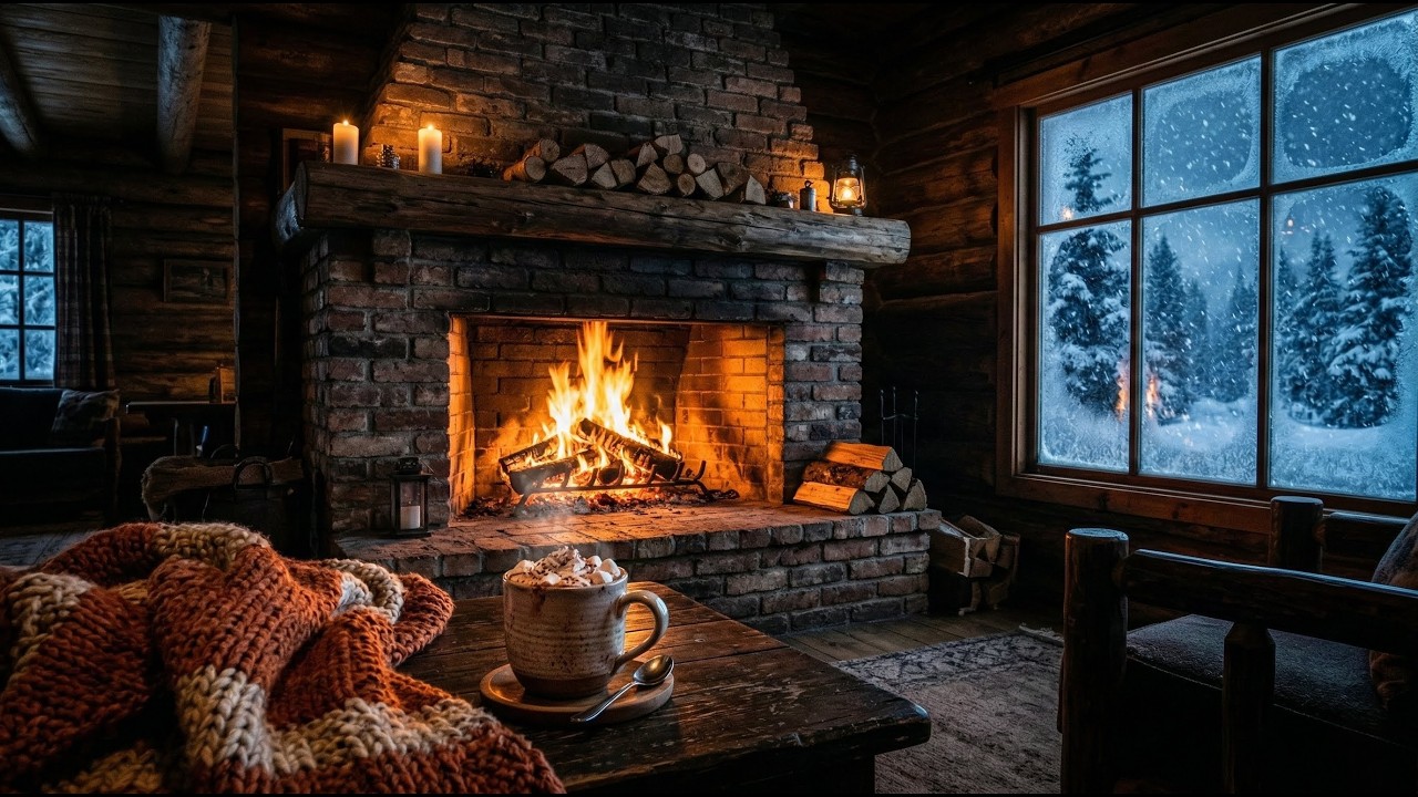 雪の山小屋と暖炉の音。冬の作業・睡眠用BGM ｜ Cozy Winter Cabin & Fireplace - Lofi Beats for Study & Sleep