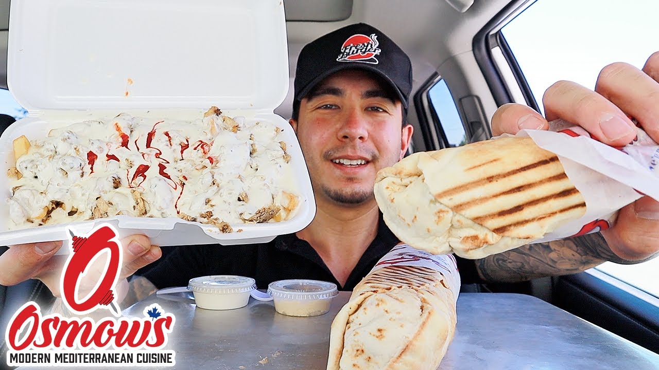 REAL EATING OSMOWS MEDITERRANEAN CUISINE | SUPER BEEF SHAWARMA + CHICKEN ON THE STIX | CAR MUKBANG