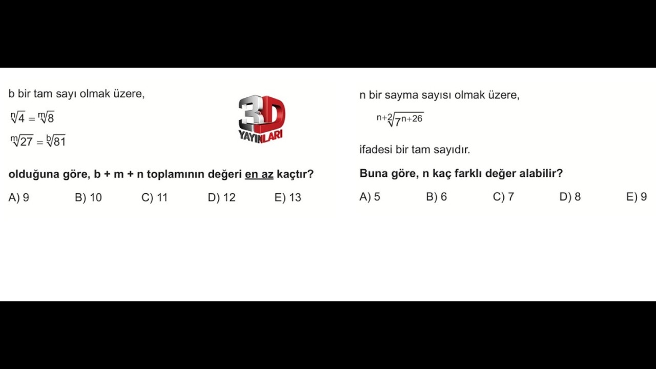 KÖKLÜ SAYILARIN TANIM KISMIYLA İLGİLİ ÖĞRETİCİ İKİ SORU (3D YAYINLARI)