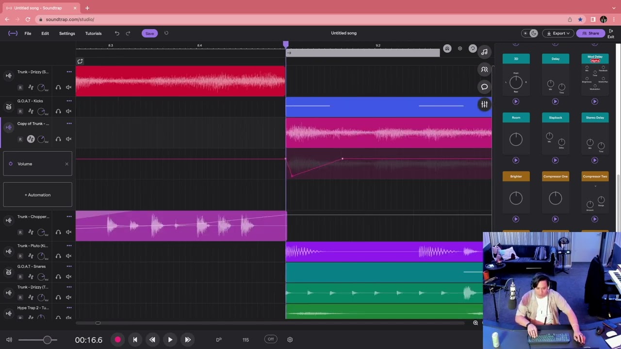 Создание хип-хоп-бита вживую в Soundtrap с помощью звукового пакета «Trunk»