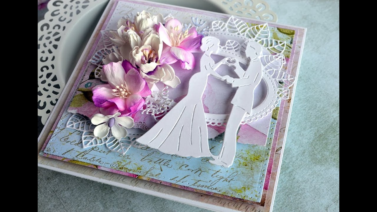 Kartka ślubna z wycinankami z wykrojników - DIY - scrapbooking tutorial - krok po kroku