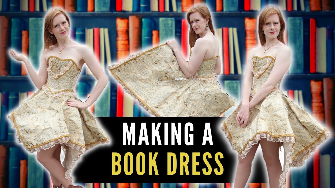 Making A Dress From OLD BOOK PAGES - Sewing Clothes With PAPER - Crafting Outfit Recycled Materials