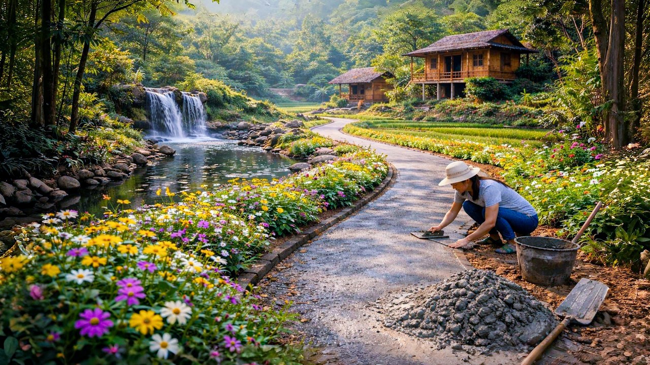 Building a Solid Cement Path to the New Farm – Harvesting Fresh Chives