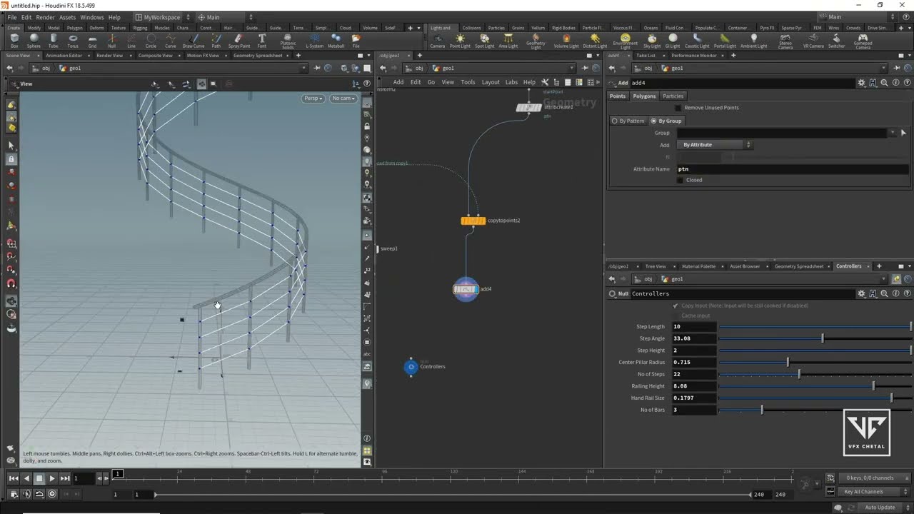 Houdini Time-lapse Procedural Spiral Stair Case