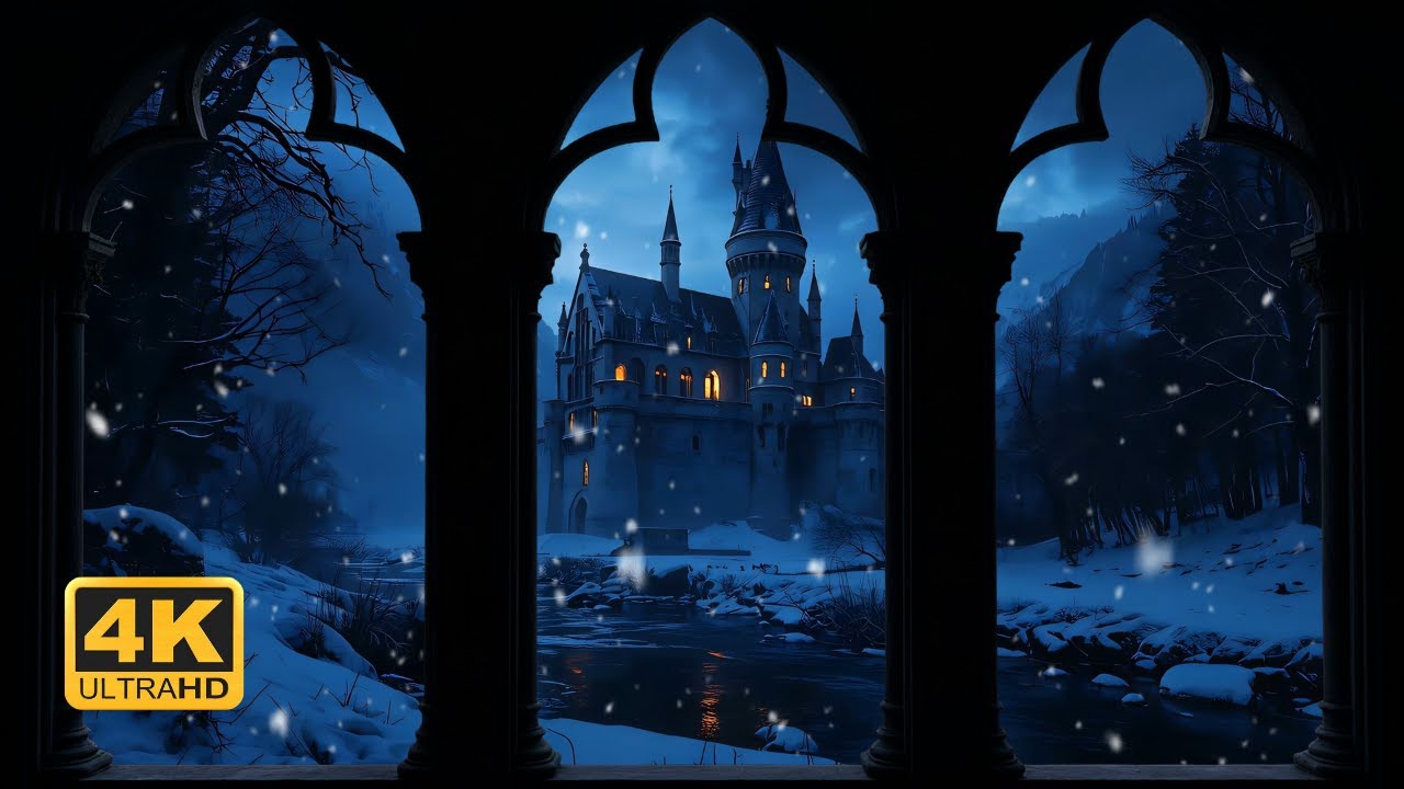 Snowy Castle Window View – Stream Ambience 4K For Study and Relaxation