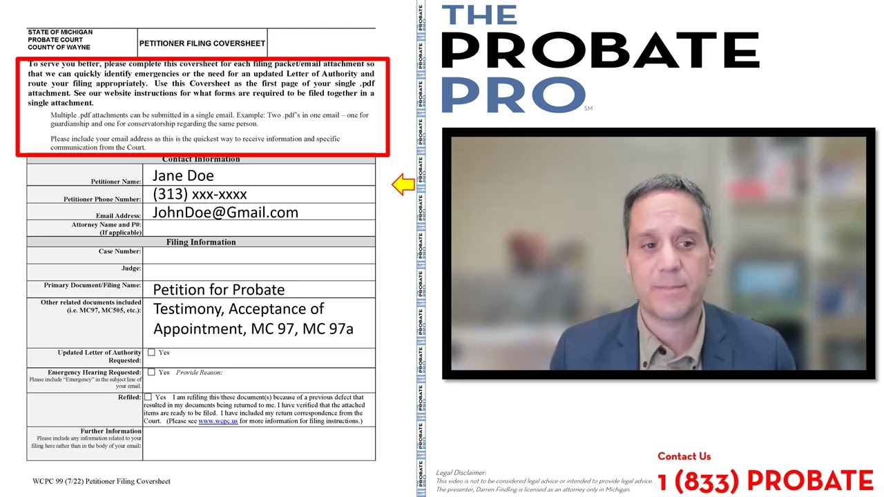 Petitioner Filing Coversheet -  Wayne County Probate Court #TheProbatePro #Probate #WCPC.US #Filing