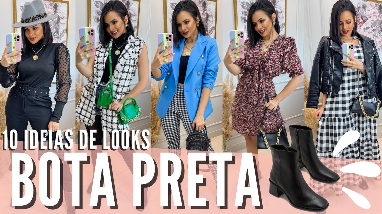 BOTA PRETA, 10 ideias de looks com BOTA PRETA, como usar bota preta, look com bota preta cano curto
