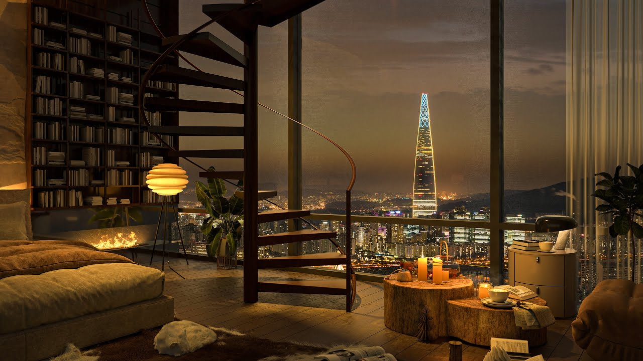 A Luxury Korea Apartment With An Amazing View Of Seoul | Jazz Music for Relax and Study