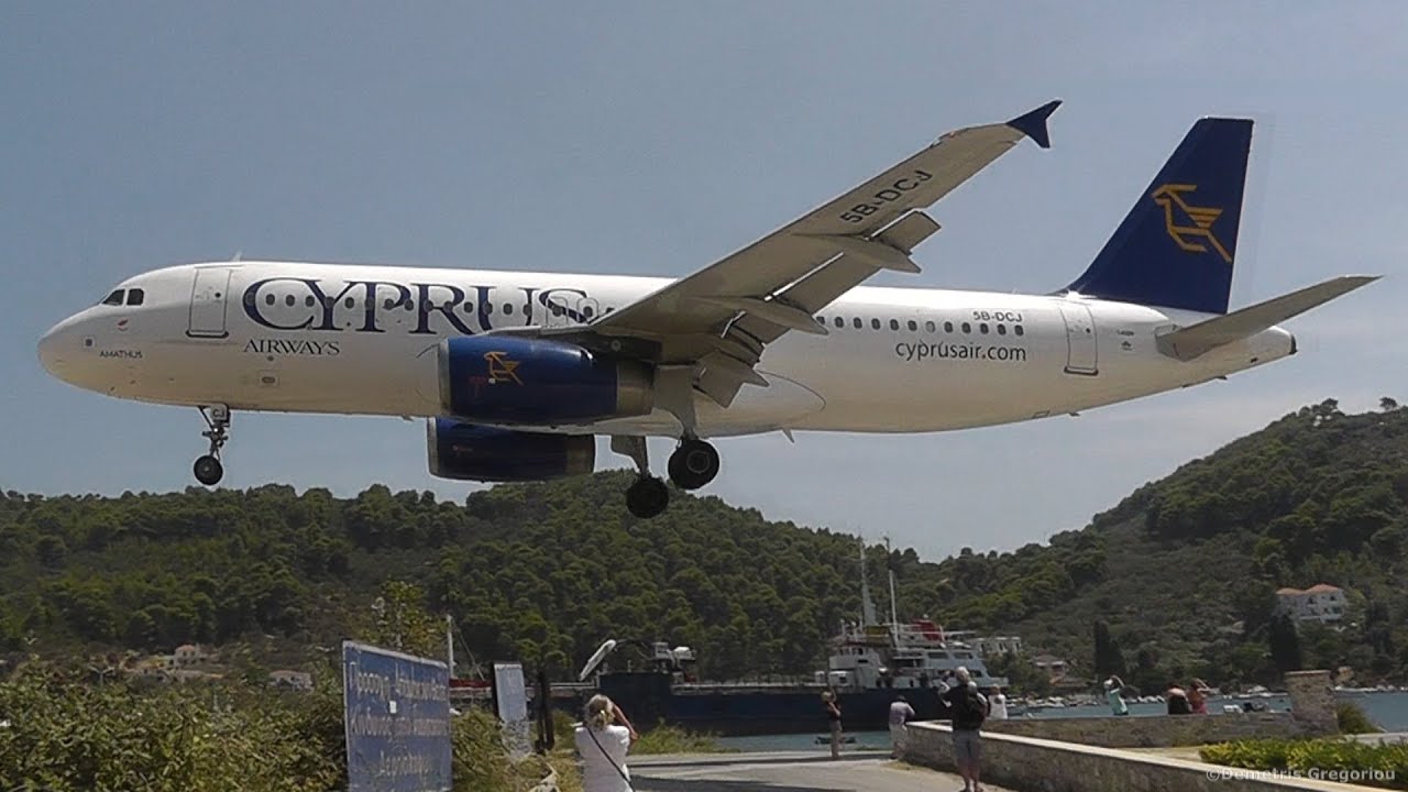 Cyprus A320-232 Landing and Takeoff at Skiathos, the Second St Maarten!
