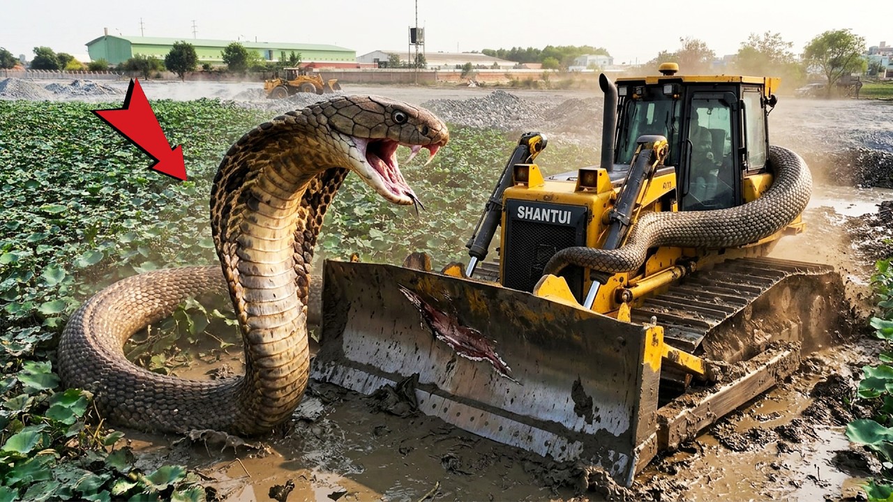 Be Careful!! Amazingly Construction Land Filling Up Bulldozer vs Big Snake in Brush, Wheel Loader