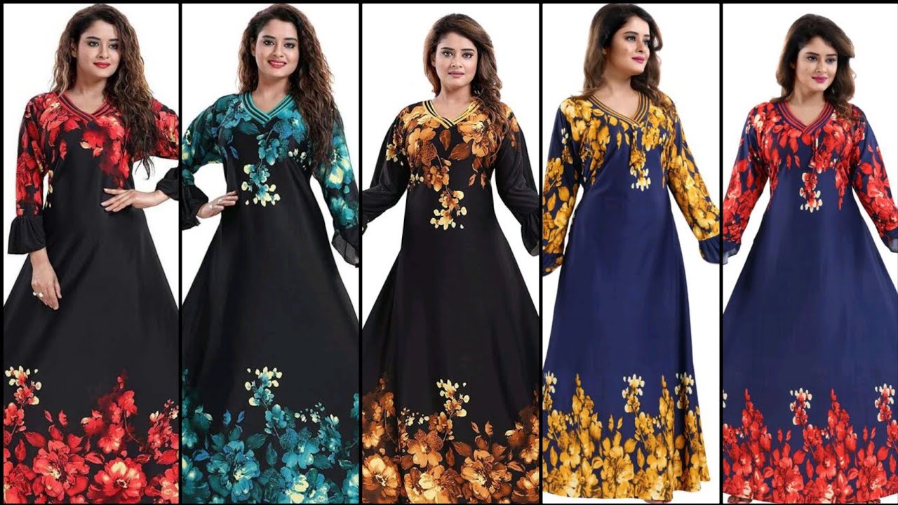 YKI Women's Beautiful Print Full-Flare Nighty with long sleeves /Night Gown/Nightwear/Nightdress