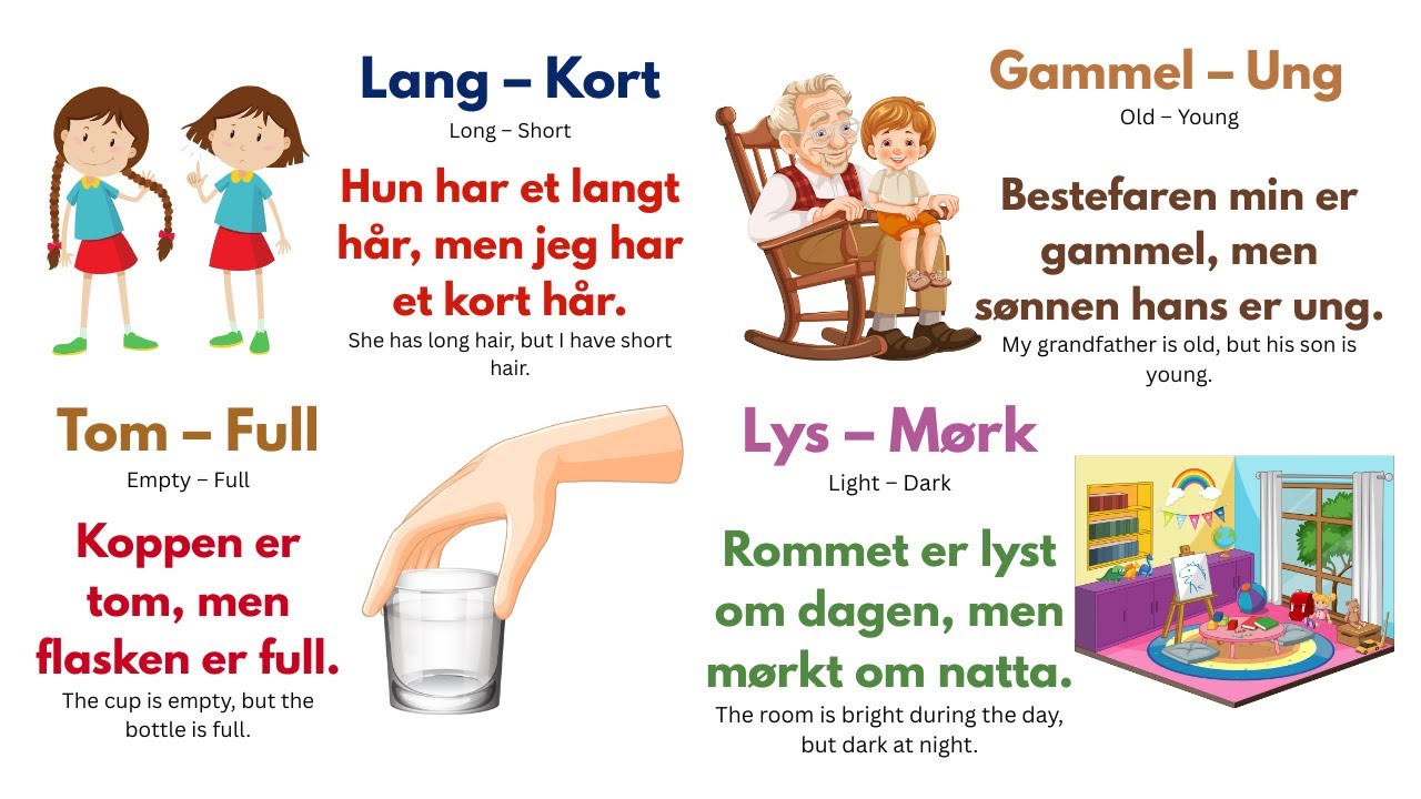 40 Everyday Norwegian Antonyms with Examples | B1 Level