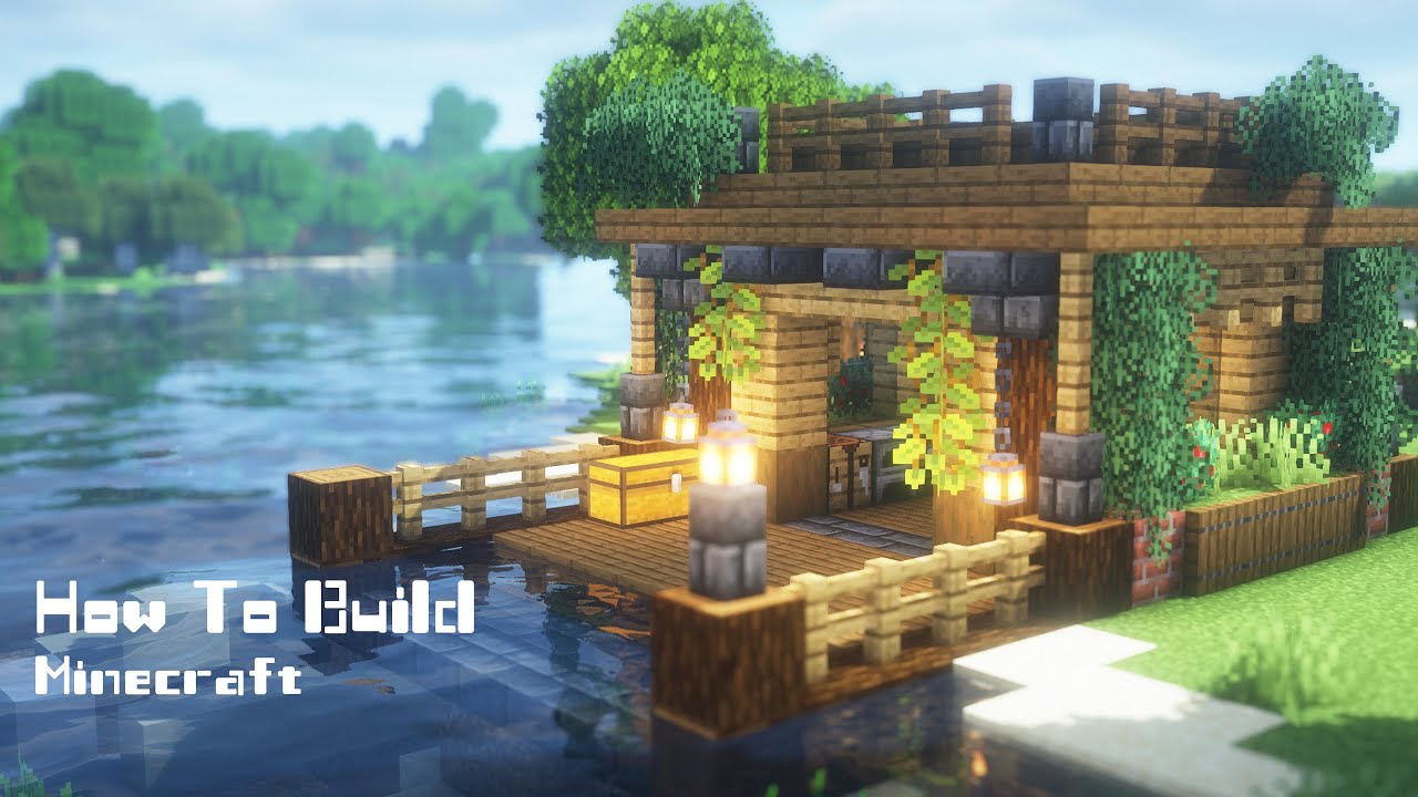 How to build a riverside boat dock cabin / Minecraft