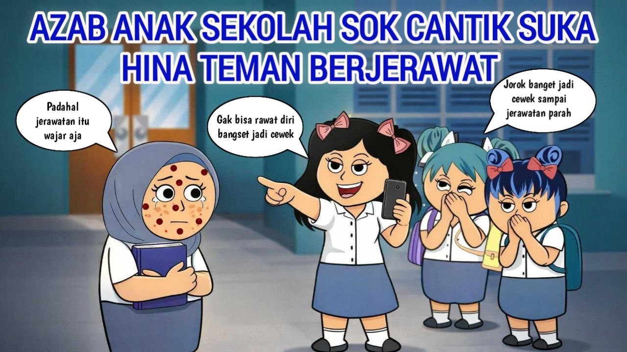 AZAB ANAK SEKOLAH SOK CANTIK SUKA HINA TEMAN BERJERAWAT  | ANIMASI AZAB