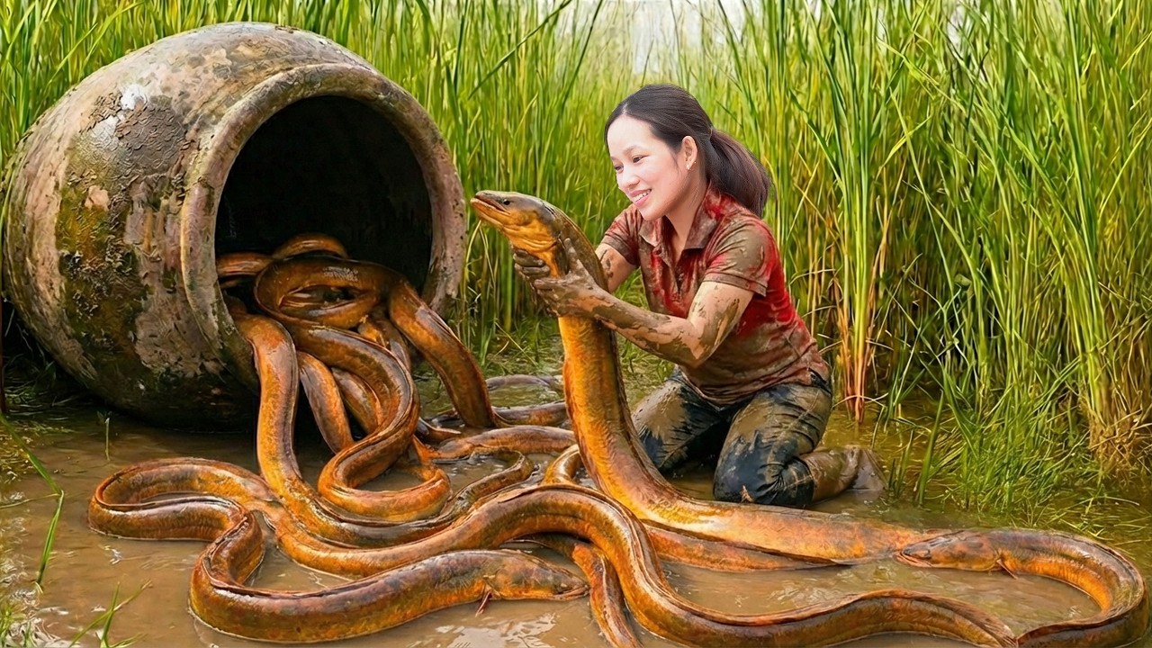 Harvesting Giant Eels in Ancient Jar & Go to Market Sell | recipe for identifying eel nests