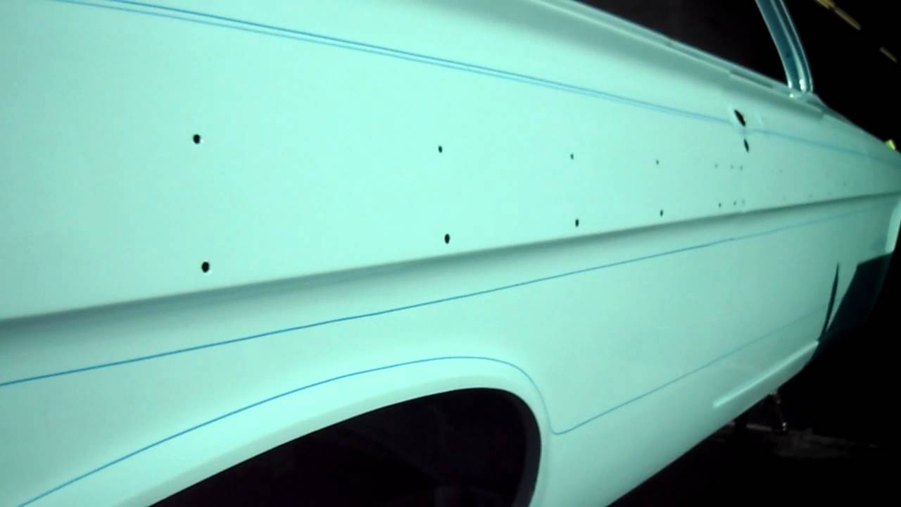 Curlys Pinstriping Powder blue 61 Impala lowrider pinstriping