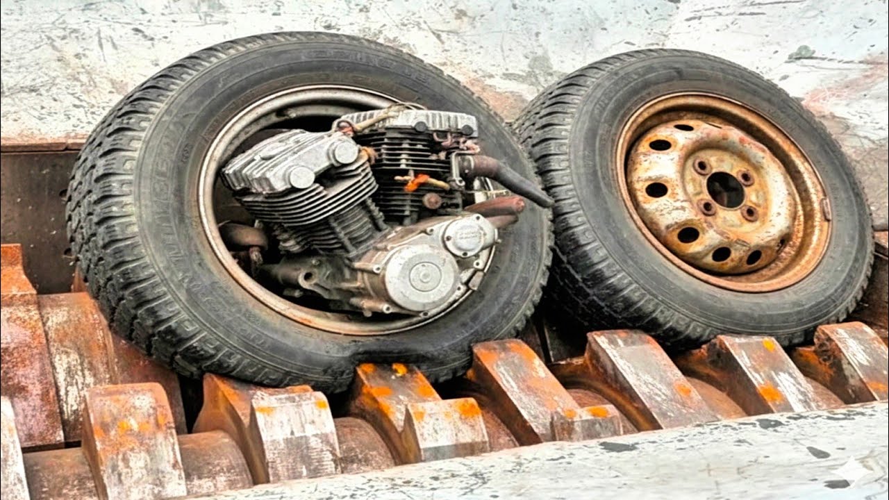 Giant Shredder Machine Shredding Car Tyres and Engine! Ultimate Shredding Experiments