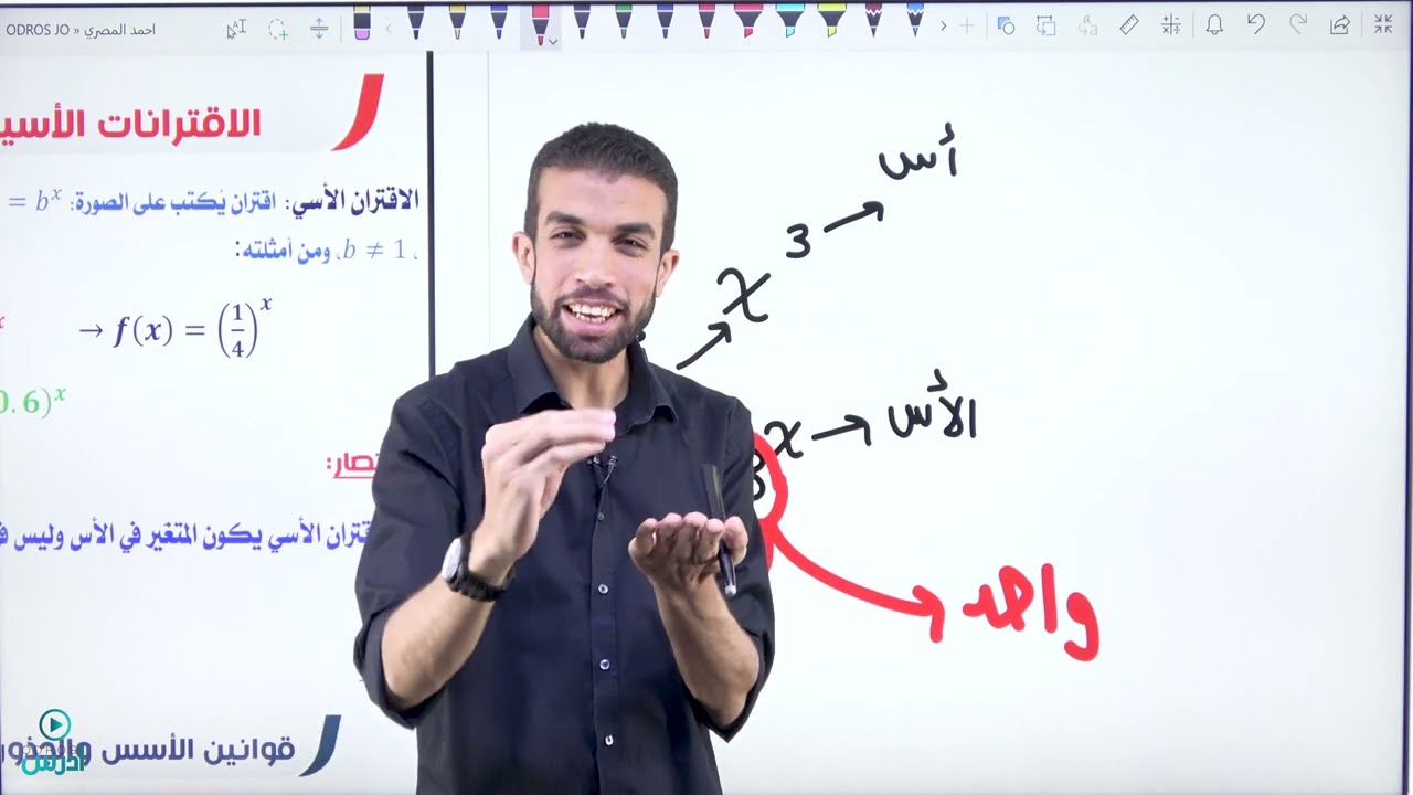 أول حصة توجيهي أدبي 2005 الاقترانات الأسية الجزء الأول رياضيات أدبي 2005