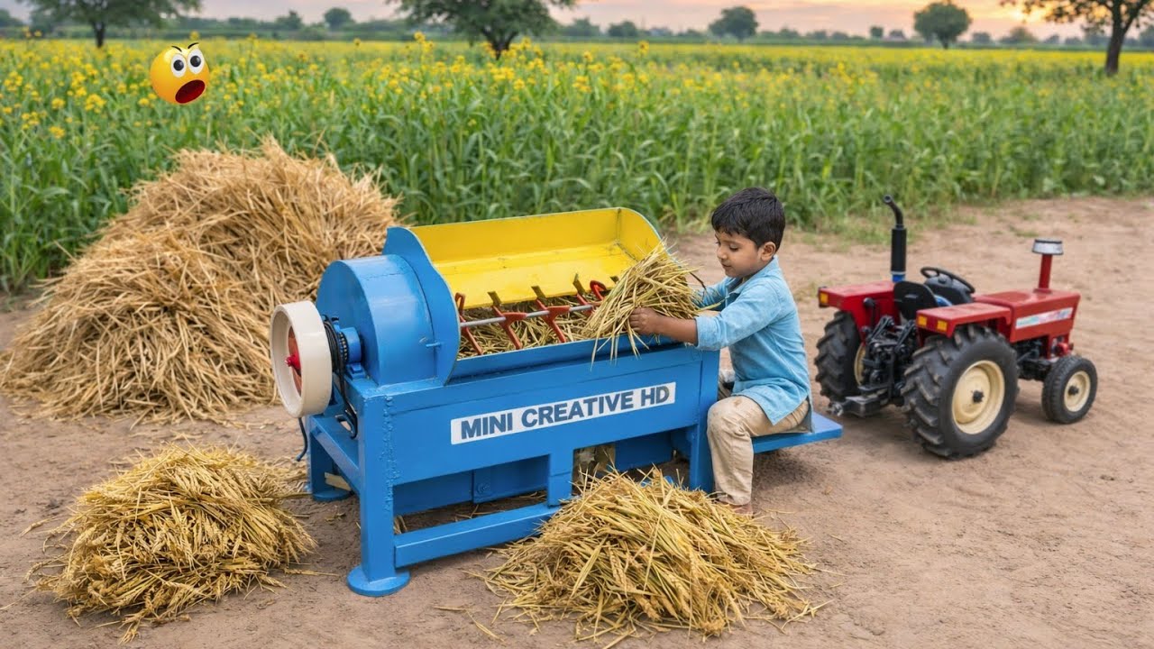 DIY Mini Tractor & Thresher Machine Working | Realistic 4K Miniature Wheat Harvesting
