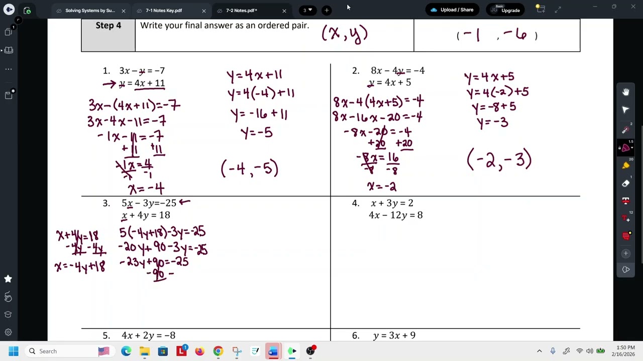 7-2 Solving Systems by Substitution