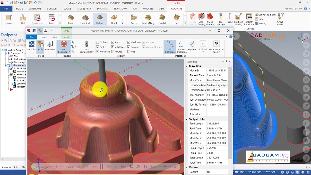 MasterCAM 2019 Tutorial #45 | Mill 3D Surface High Speed Hybrid & Waterline