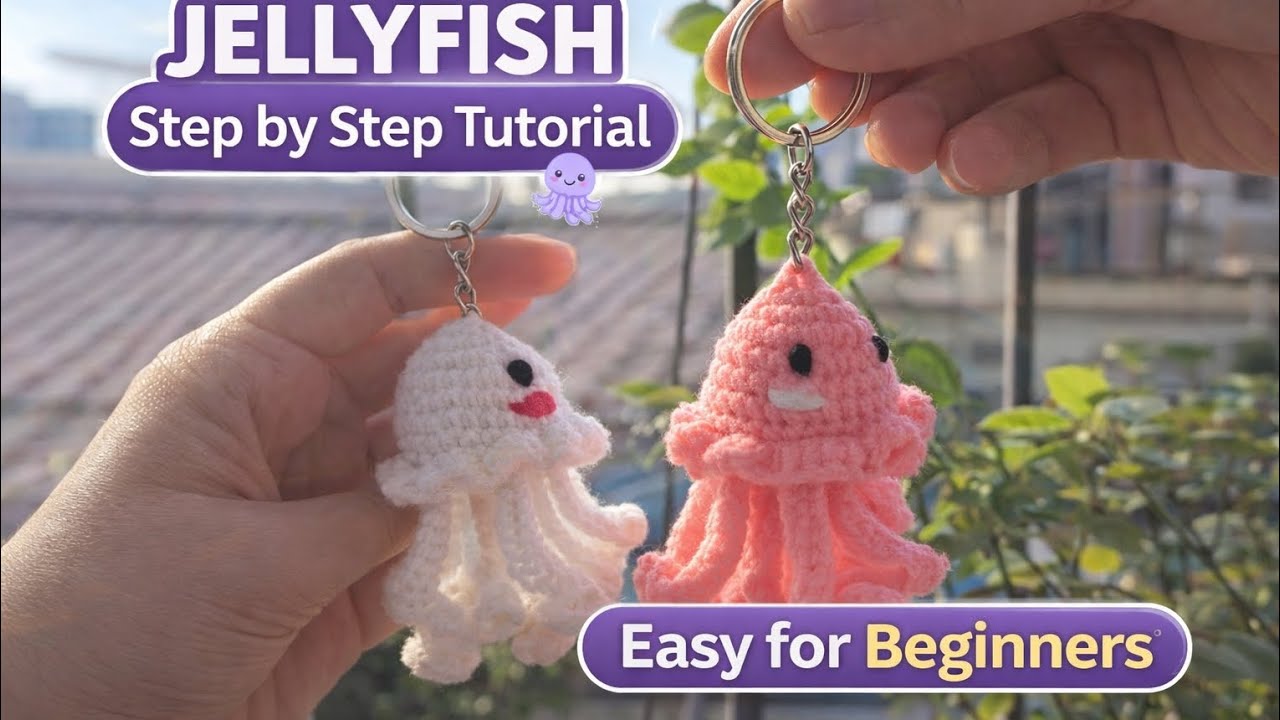 Crochet Jellyfish Tutorial 🪼 | Easy Crochet Jellyfish Keychain | Step by Step