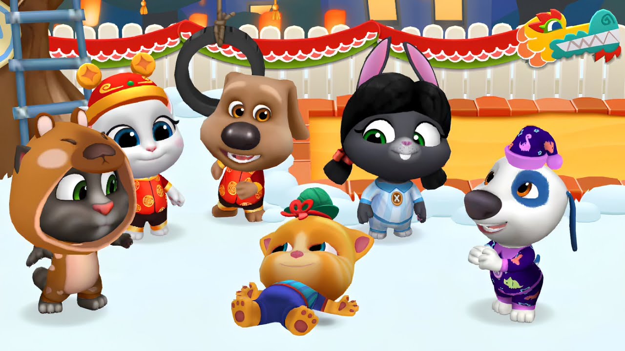Pajama party in My Talking Tom Friends Lunar New Year update Gameplay Android ios 