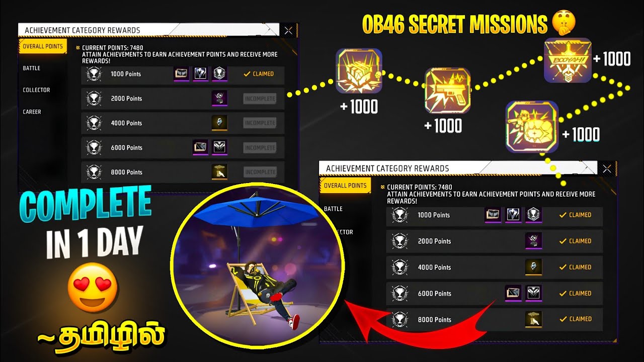 Complete Achievement system Missions in 1 day 😍🥳| Freefire Achivement system trick in Tamil