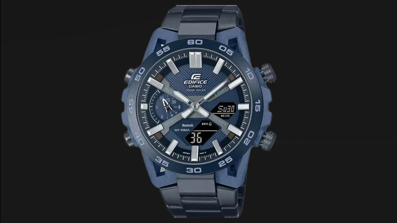 Edifice Casio Digital Navy Blue Dial Blue Stainless Steel Body Men's Watch
