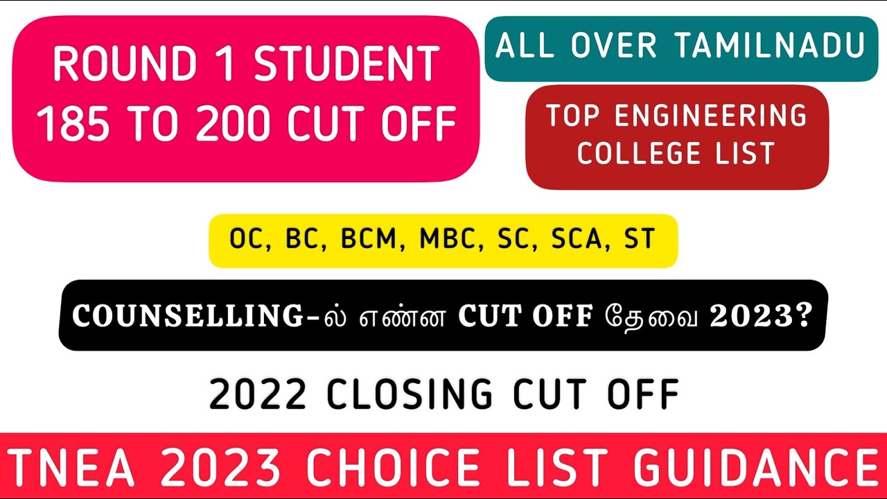 TNEA 2023 Round 1 |185 to 200 Cut Off | Top Engineering Colleges Expected Cut Off & Closing Cut Off