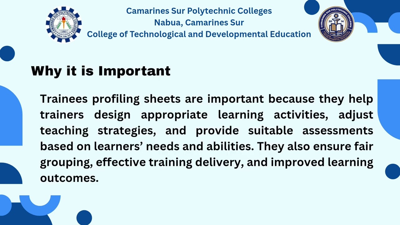 Topic 3: Explain the Sample Trainees Profiling Sheets 