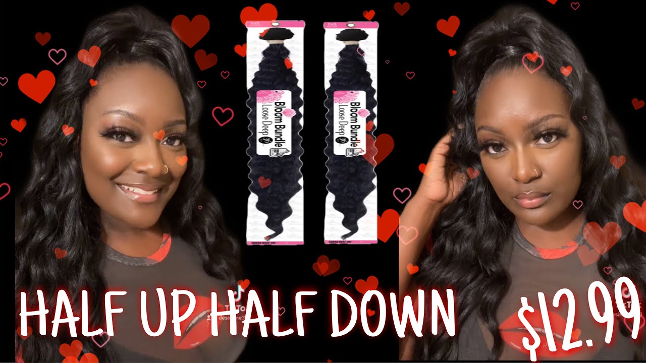 HALF UP HALF DOWN TUTORIAL!! | $12.99 LOOSE DEEP WAVE HAIR 24”| QUICK WEAVE..